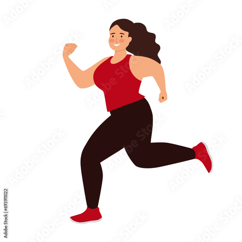Fat girl jogging, weight loss, cardio training, health conscious concept running woman.