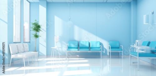 Modern Hospital Building With Blue Seats photo