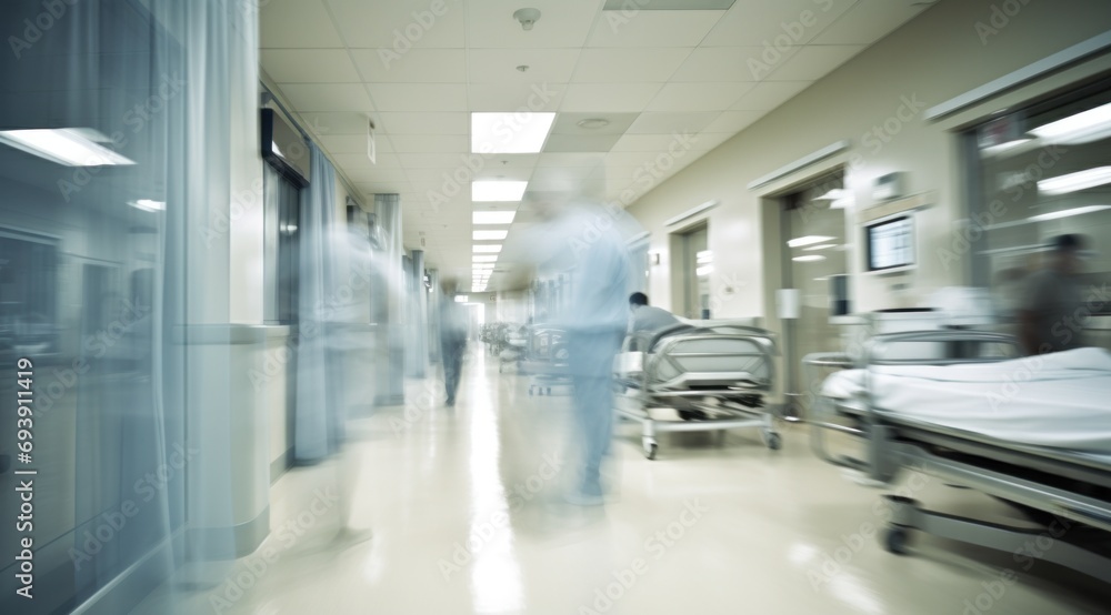 Blurred Motion Inside Hospital Corridor