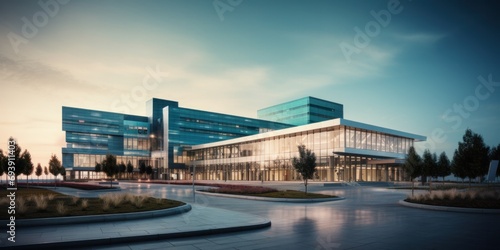 Modern Hospital Building at Twilight