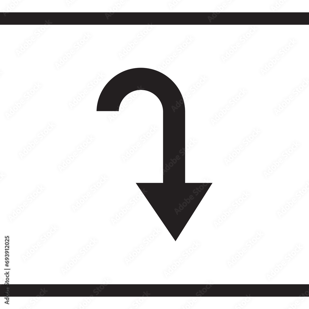 Directional arrow icon vector. Turn icon sign symbol vector. Arrow down vector icon illustration isolated on white background Directional arrow icon vector. Turn icon sign symbol vector. Arrow down vector icon illustration isolated on white background