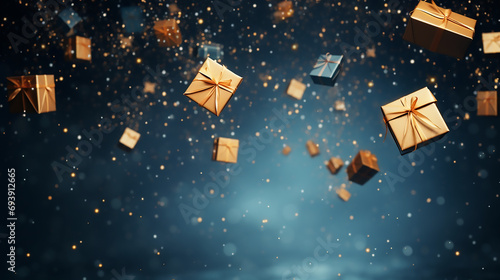 Golden gift boxes flying and falling down, Sale, Valentines day, Happy Birthday  © KJ Photo studio