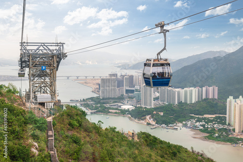 Ngong Ping bicable gondola lift on Lantau Island in Hong Kong, China. photo