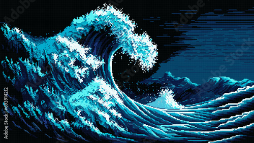 Generative ai tsunami sea storm wave landscape.