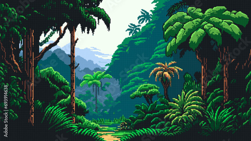 Rain jungle forest landscape. Ai generated game