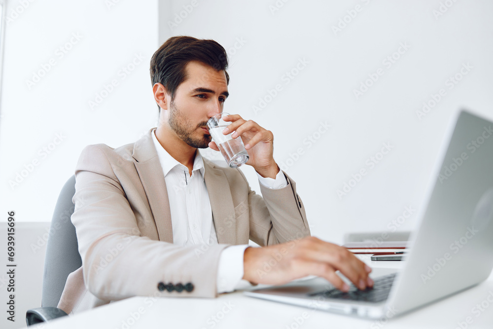 Technology man winner happy businessman job handsome lifestyle suit business office laptop background Technology man winner happy businessman job handsome lifestyle suit business office laptop background