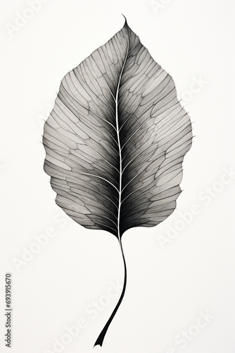 AI-Enhanced Monochrome Leaf Portraits: A Tranquil Symphony of Nature's Elegance in Captivating Black and White Compositions, Inviting You to Discover the Beauty of Serene Foliage in Every Whispered De