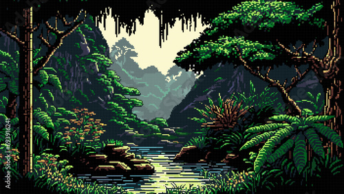 Jungle forest river  Ai generated game landscape