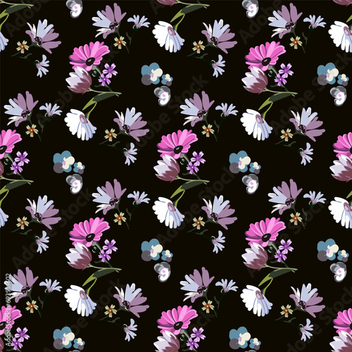 Vector seamless floral pattern on a dark background for design of fabric  paper  wallpaper