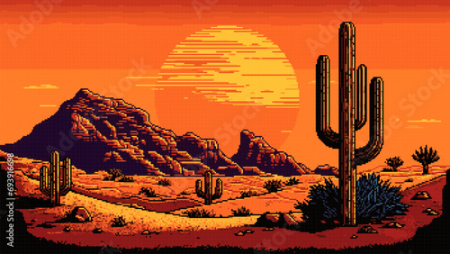 AI generated Wild West desert pixel background