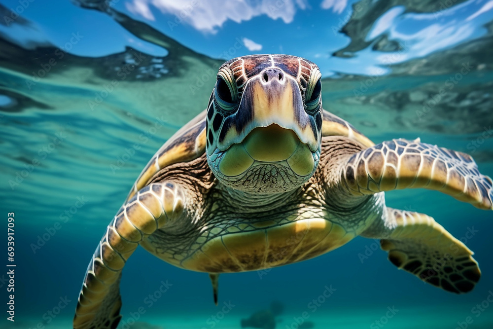 Obraz premium Image of a sea turtle swimming in the sea.