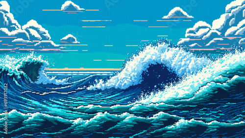 AI generated pixel sea storm waves landscape