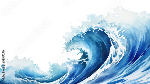 sea wave in deep blue watercolor background. Surf concept illustration
