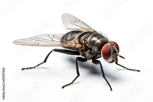 closeup of fly on white background