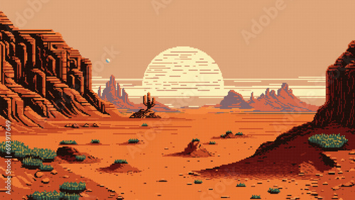Wild west desert landscape. Ai pixel game scene photo
