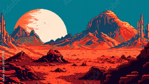 Mars red planet landscape Ai 8bit pixel game scene