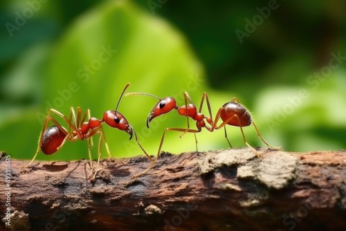 Ant action macro, unity team concept. Close up of small insect working together © Anatolii