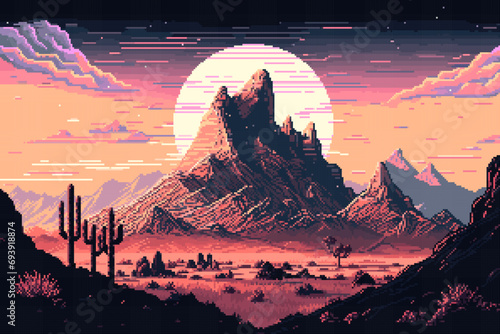 Ai generated night western desert 8Bit landscape
