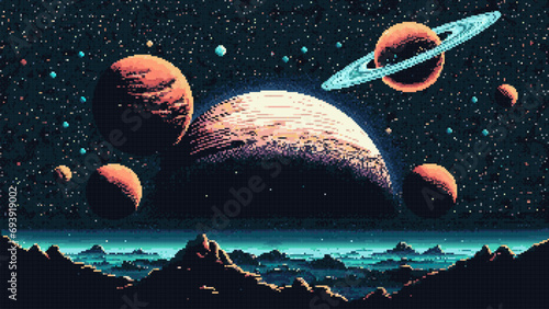 8bit pixel galaxy space landscape in AI generated