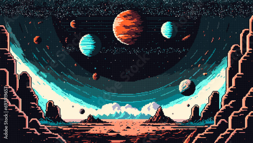 Galaxy space landscape with planets and stars, Ai