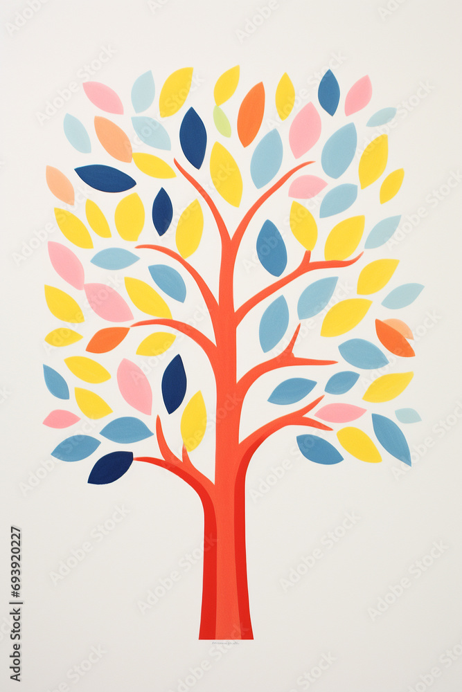Naklejka premium Vibrant Palette: Colorful Tree Illustration Bursting with Life and Joyful Hues