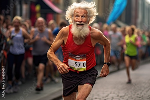 Aged male model participating in a marathon