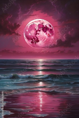 Ocean s Magenta Glow Moonlit Reflections in Tranquil Waters