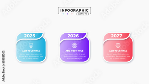 Vector timeline infographic design template with 3 steps or options