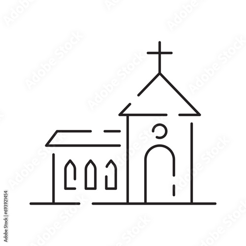 Church icon vector thin line style. Religion line icon building