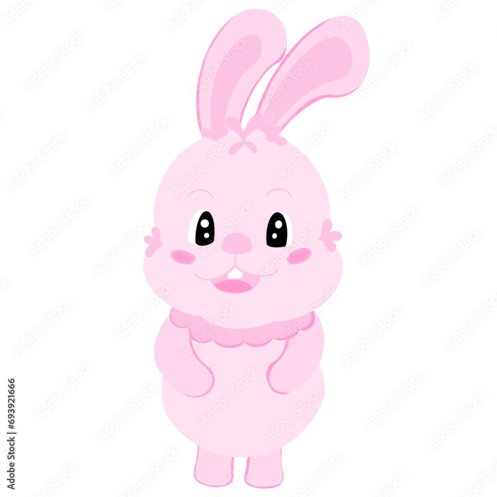 The Cartoon pink rabbit smiles brightly and cutely. The Cartoon pink rabbit smiles brightly and cutely.
