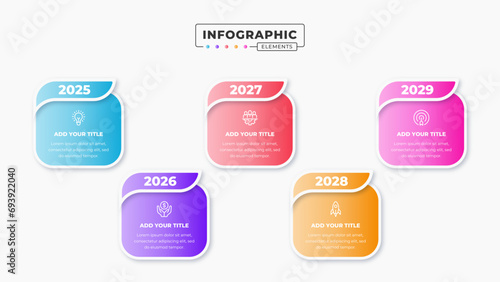 Vector presentation timeline infographic design template with 5 steps or options