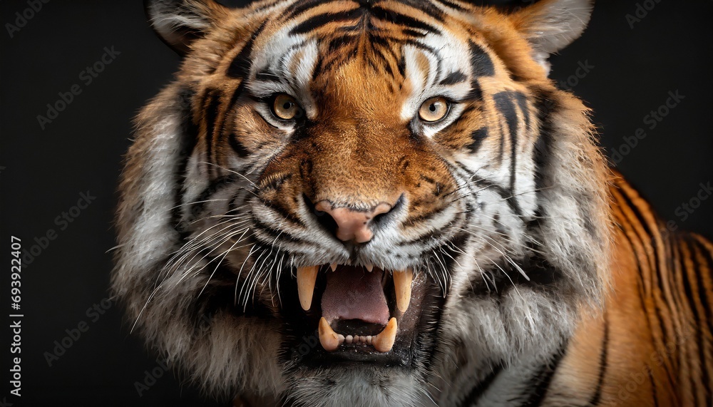 Fototapeta premium Lioness displaying dangerous teeth, close up