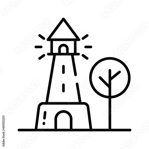 A tower containing a beacon light to warn or guide ships at sea, well designed icon of lighthouse