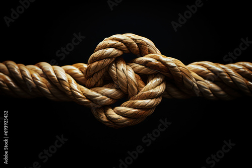 A photograph of a twisted rope forming a paradoxical knot that appears both complex and simple simultaneously. Generative Ai.