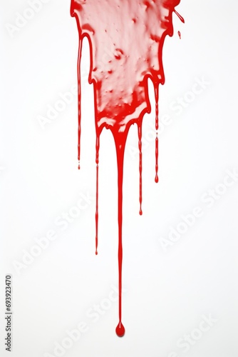 A striking image of red liquid dripping down a clean white wall. Perfect for illustrating concepts of leakage, spills, or accidents.