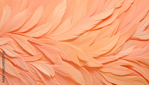 thick impasto painting engravings feathers in peach fuzz color of the year 2024 