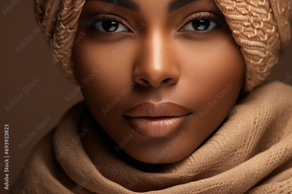 Closeup image of African woman in headscarf