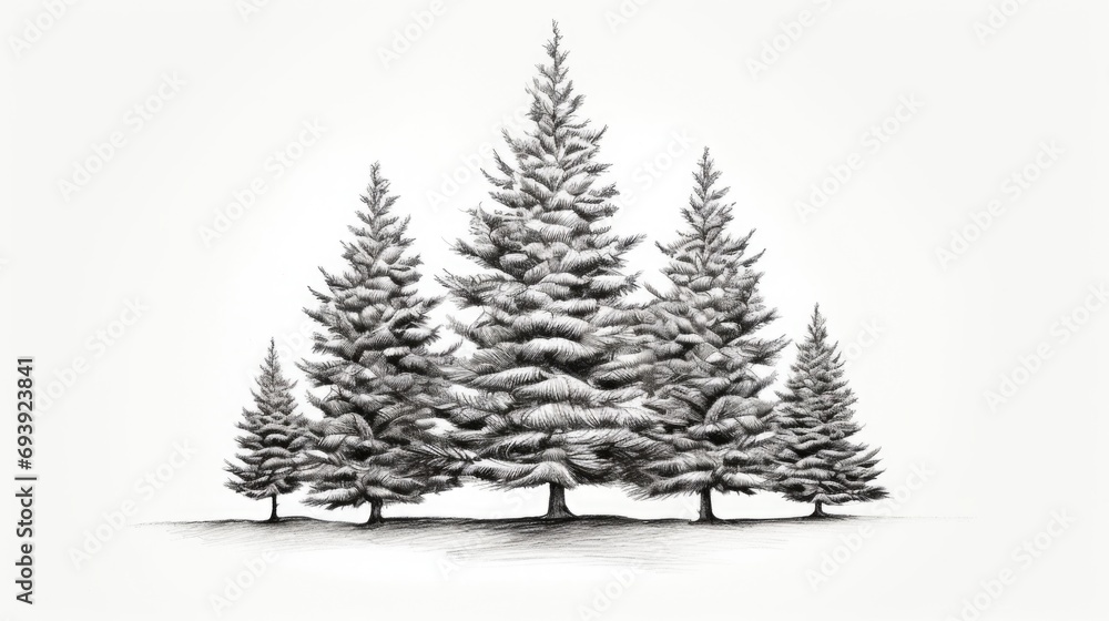 A drawing of a group of pine trees. Suitable for nature and landscape themes