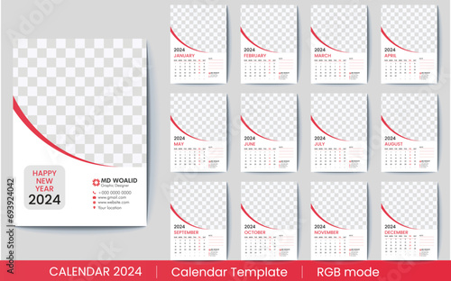 Free vector elegant 2024 wall calendar , Free vector modern design 2024 calendar template .
