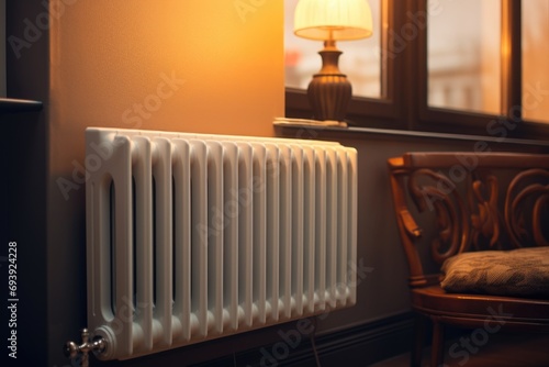 Wallpaper Mural A radiator sitting next to a chair in a room. This image can be used to depict home heating, interior design, or comfort in a cozy setting Torontodigital.ca
