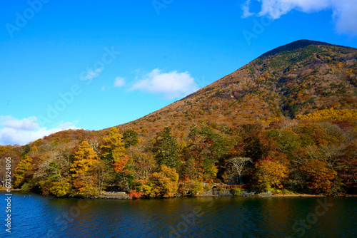 lake in autumn in tochigi, japan