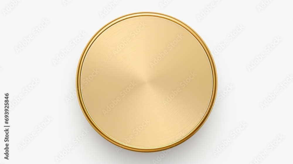 A shiny gold button placed on a clean white surface. Perfect for adding a touch of elegance and sophistication to any project