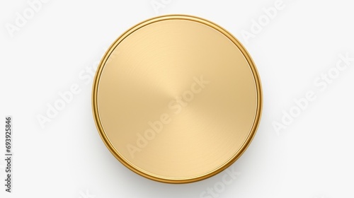 A shiny gold button placed on a clean white surface. Perfect for adding a touch of elegance and sophistication to any project photo