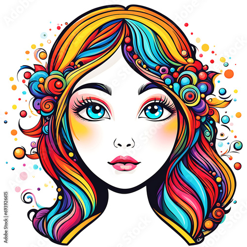 vector girl face with hairs colorful Vibrant graphic Art illustration