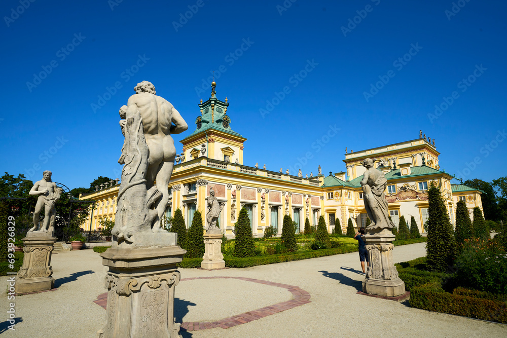 statue of saint stephen and palace garden in poland