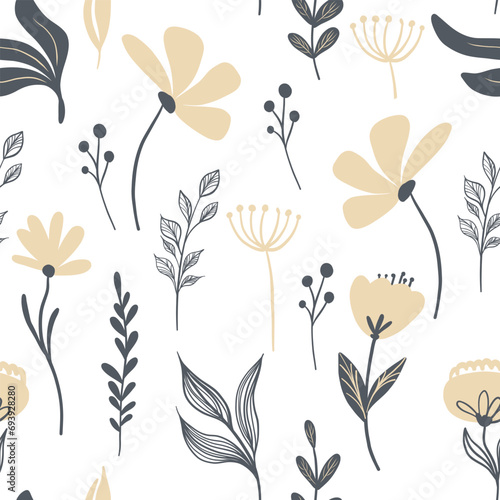 Seamless flora doodle pattern. Floral background. Wedding flowers for invitations and postcards