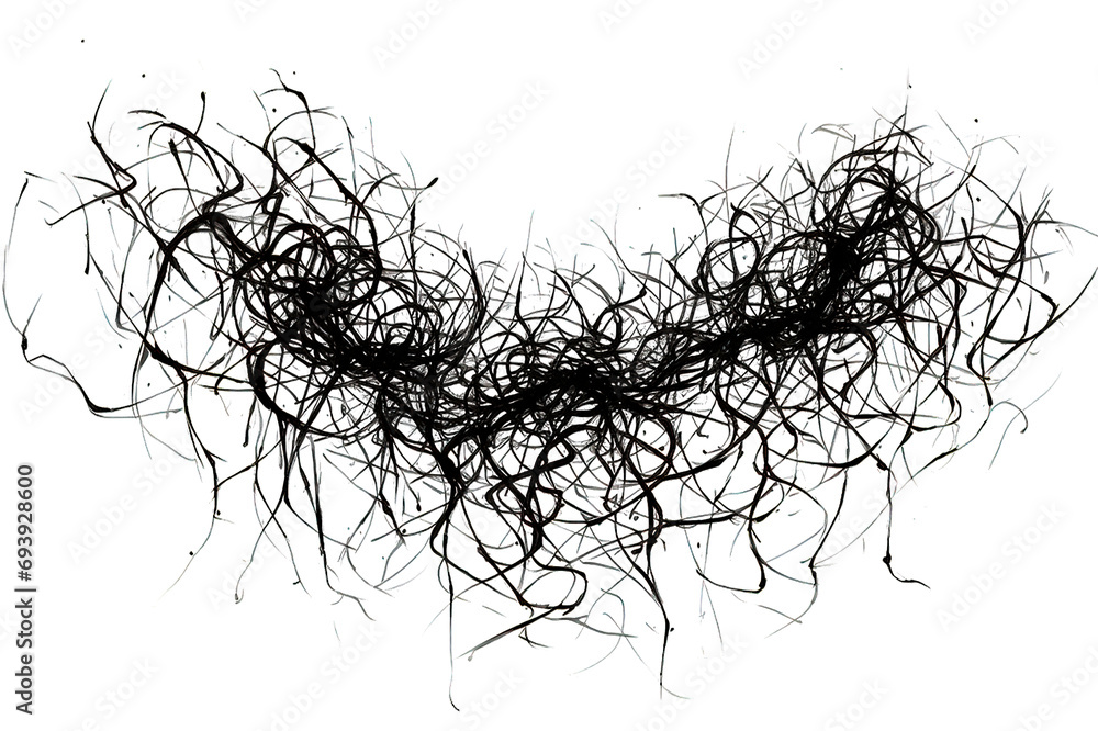 Black hair lines in round pattern isolated on a Transparent background. Generative AI Black hair lines in round pattern isolated on a Transparent background. Generative AI