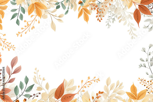 Autumn falling leaves frame A4. Seasonal border isolated on a Transparent background. Generative AI