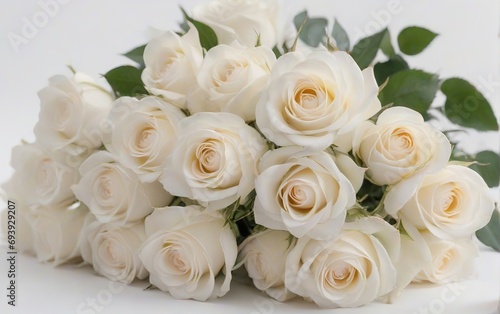 Ramo de rosas blancas sobre una superficie blanca 