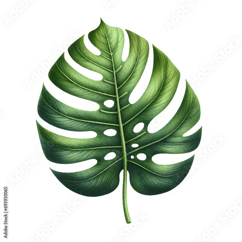 Beautiful exotic monstera plant leaf watercolor paint for card design decor